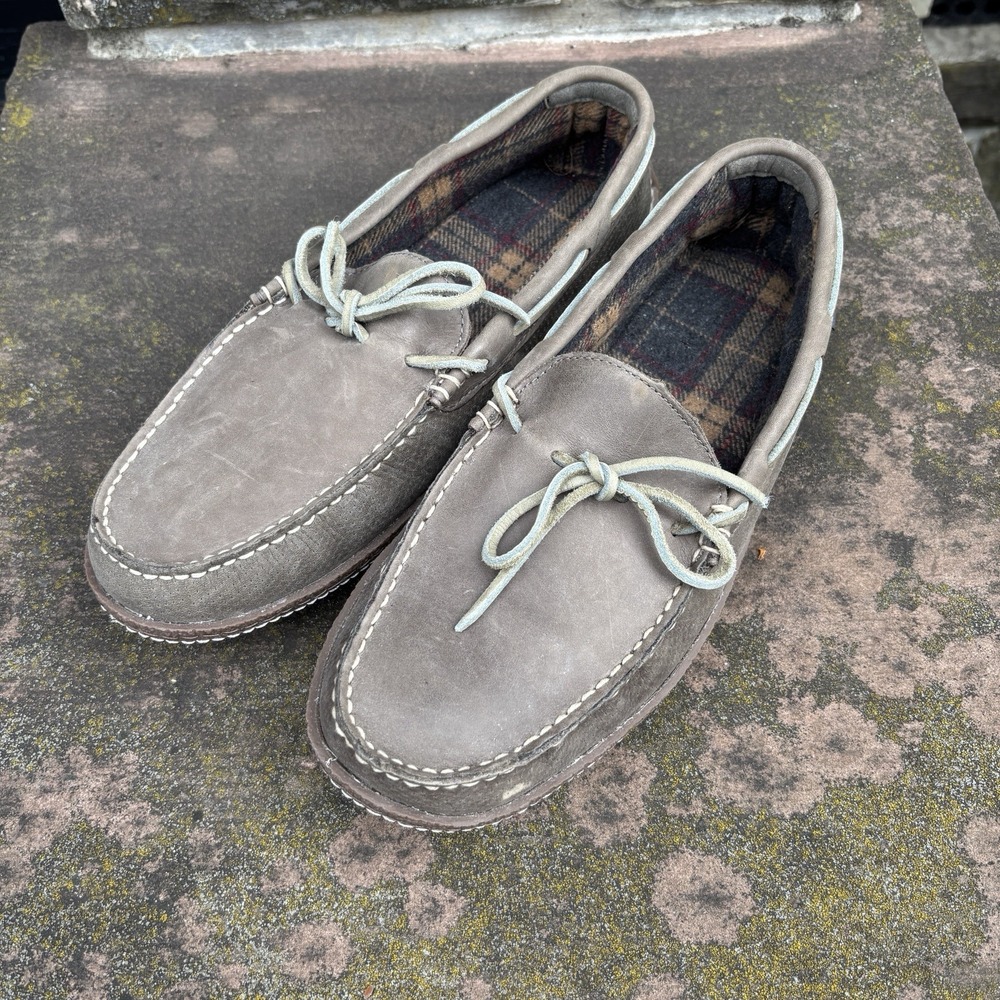 L.L. Bean Leather Flannel Lined Handsewn Slippers Mens 10 Gray Leather